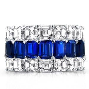Blue and white sapphire eternity ring